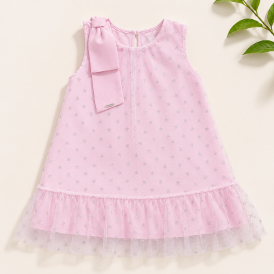 Vestido em Tule Estrelinhas Brilhantes - Rosa